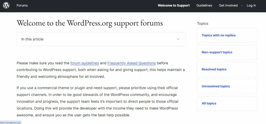 WordPress Support Forums 
